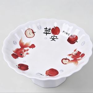 Plateau à fruits en mélamine incassable et écologique pour le camping avec motif porte-bonheur chinois « Ping An » - Product Image 1