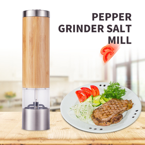 Shaker à épices réglable avec broyeur en acier inoxydable moulin à sel en bambou électrique ensemble de moulin à poivre en bambou avec lumière LED - Product Image 1