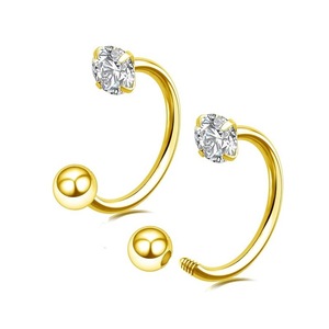 Stainless Steel <b>Nose</b> Ring With Zircon Stone Ball <b>Stud</b> For Piercing Jewelry Gold <b>Silver</b> Color M054 - Product Image 3