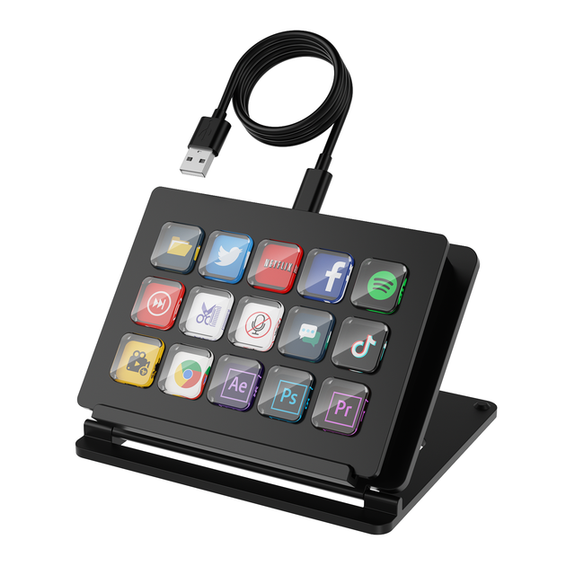 Stream Controller Deck, 15 Customise Macro Key Console, One Press Trigger for Desktop Productivity, Customise LCD Keys