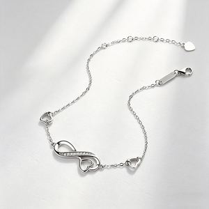 SPJ Manufacturer S925 Sterling Silver <b>Infinity</b> Heart <b>Bracelet</b> Double Heart 5A Cubic Zirconia Fine Jewelry for Women Jewelry - Product Image 2