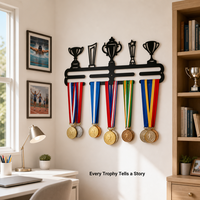 Support mural personnalisé en métal pour médailles avec rangement pour trophées et rubans, plaque nominative gravable pour les sports des enfants
