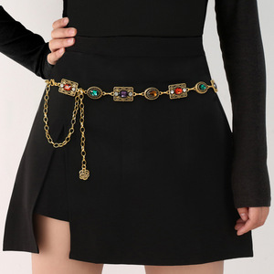 Chaîne de taille, accessoires de <span class=keywords><strong>robe</strong></span>, or, argent, tungstène, ovale, <span class=keywords><strong>ceinture</strong></span> en strass sculptée, design multi-boucles <span class=keywords><strong>pour</strong></span> femmes, assorti à tout - Product Image 1