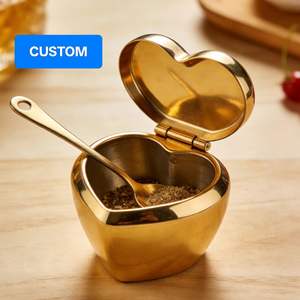 Pot à épices doré en métal poli PVD (aluminium, titane, cuivre, bronze, laiton, acier inoxydable) pour sel et poivre, cuisine et salle à manger - Product Image 2