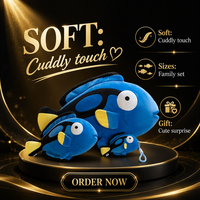 Peluche Poisson-Pieuvre Bleu, Jouet en Peluche Doux, Poupée Poisson de Dessin Animé avec Sangle pour Cadeau et Breloque de Sac