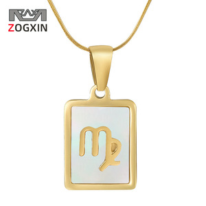 Zogxin Stainless Steel Square Pendant Necklace With Virgo Constellation Inlay For Women Gift Jewelry - Product Image 1
