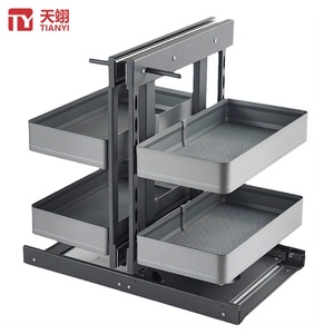 TIANYI Modern 2-Tier Flat Wire Pull Down <b>Shelf</b> Kitchen Upper Cabinet Lift <b>Basket</b> Chrome Plated Steel Elevator Storage Organizer - Product Image 1