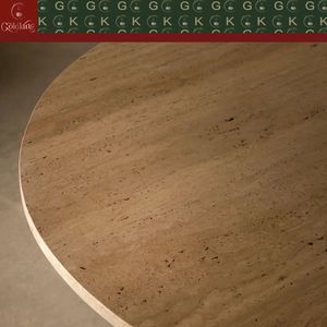 <span class=keywords><strong>Table</strong></span> à manger en travertin GOLDKING, pierre beige pour cuisine et salle à manger, design naturel poli sur mesure avec base géométrique - Product Image 4