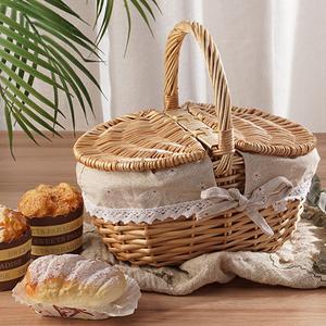 <span class=keywords><strong>Panier</strong></span> de pique-nique en osier fait main pour le camping en plein air, <span class=keywords><strong>panier</strong></span> de rangement en saule naturel tressé avec couvercle et poignée - Product Image 1