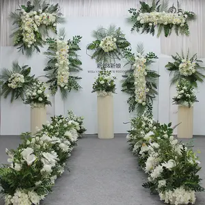 Casamento Arco Flores Branco Verde Floral Set Artificial Flower Runner Goad Guiding Flower para Casamento Backdrop Decoração