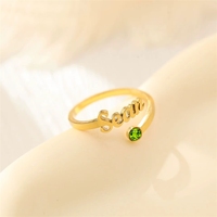 Anillo de Compromiso Abierto de Acero Inoxidable con Nombre Personalizado y Piedra de Cumpleaños Incrustada, Chapado en Oro de 18K, Joyería de Fiesta para Mujer, Certificado CE
