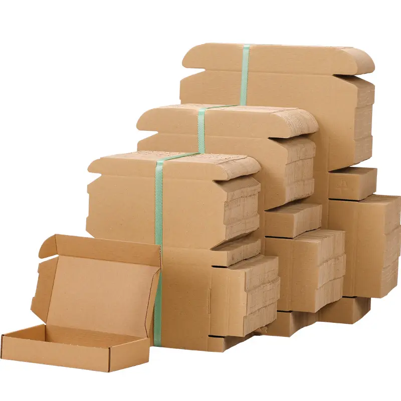 Caixa de papel para envio postal, papelão ondulado com design grátis, caixa dobrável para embalagem de papelão Kraft marrom reciclado