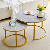 Ensemble de tables basses gigognes en marbre rond de style nordique italien de luxe moderne, or et blanc, pour salon