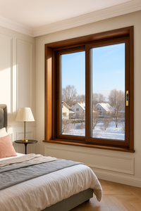 หน้าต่างบานเลื่อนกันเสียงกระจกเทมเปอร์ลายไม้ชุดแสงจันทร์คลาสสิกพร้อมม่านม้วนสำหรับห้องนอนและโรงแรม - Product Image 3