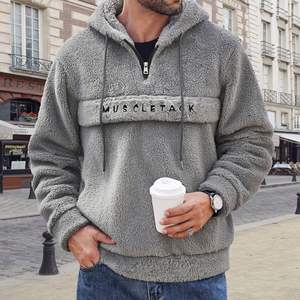 Nouvelle collection Automne/Hiver 2025 – Sweat à capuche décontracté en polaire corail à demi-zip avec lettres, doublé polaire, style commerce transfrontalier - Product Image 2