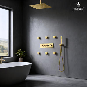 Dishixindi Concealed Shower <b>Set</b> Brushed Gold Rectangle Shower Head Durable Bathroom Embedded Minimalist - Product Image 3