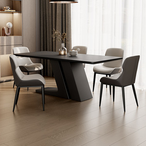 <span class=keywords><strong>Mesa</strong></span> de Comedor Negra Moderna para 6 Personas, Acabado Mate, Tapa de Piedra Sinterizada con Base Metálica Robusta, Uso en Hoteles - Product Image 1