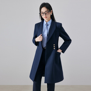 Women's Professional Wool Coat Navy Blue Thickened Warm Workwear Office Uniform - Product Image 2