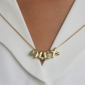 Hợp Thời Trang Tối Giản Quyến Rũ Cá Nhân Tên Bong Bóng 3D Phun Thư Thép Không Gỉ Liên Kết Chuỗi Vòng Cổ Làm xỉn-Miễn Phí Cho Phụ Nữ - Product Image 2