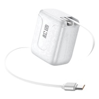 Pengisi Daya GaN 30W dengan Kabel Retraktil Terintegrasi, Pengisian Cepat Dual-Port USB/USB-C, Kompatibel untuk Android Bersertifikasi HarmonyOS