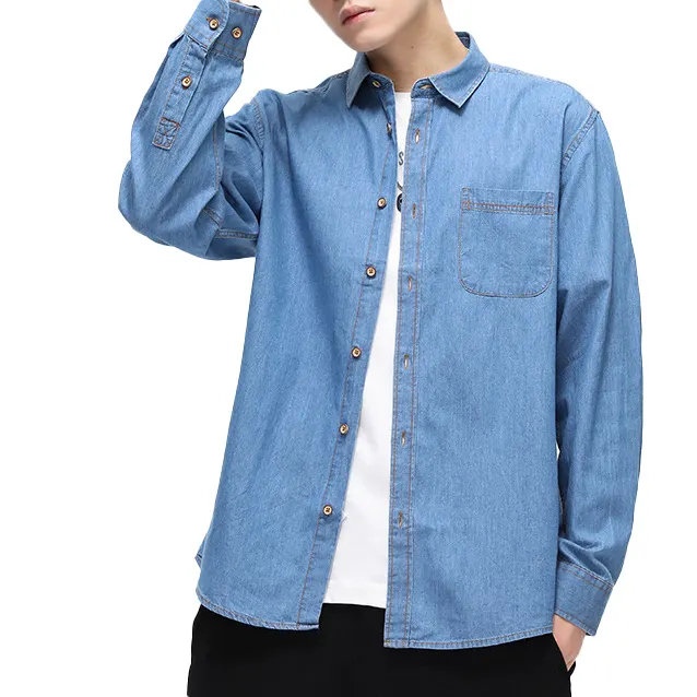 Autumn And Winter Outdoor Training Denim Men's Shirt Slim Fit Cotton Casual Shirt Long Sleeve Grey Oversized Short Sleeved Shirt