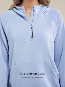 Felpa con cappuccio da donna personalizzata <span class=keywords><strong>taglie</strong></span> <span class=keywords><strong>forti</strong></span>, all'ingrosso, alla moda, casual, a maniche lunghe, stile autunnale, con mezza zip, in maglia lavata - Product Image 2
