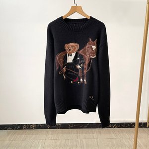 Suéter de Punto de Manga Larga con Cuello Redondo para Mujer, Serie de Año Nuevo con Bordado de Oso, Suéter Unisex de Corte Holgado - Product Image 5