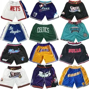 Готовые к отправке винтажные вышитые сетчатые дышащие американские мужские спортивные баскетбольные шорты с карманом