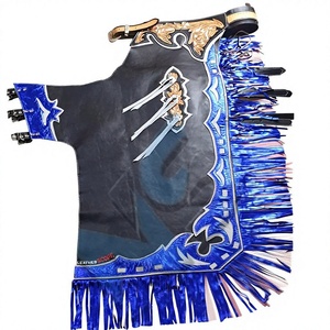 Custom <b>Black</b> Metallic Blue <b>Leather</b> Rodeo Chaps Equestrian Gear Western Performance Full Length Heavy-Duty Protection Unisex - Product Image 1
