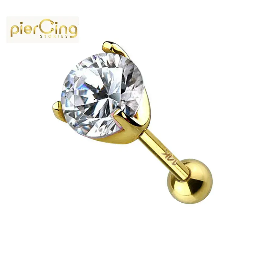 Piercing Stories 14K Solid Gold Piercing Jewelry Nose Stud Earring Bodi Pier Jewellery With CZ Stones
