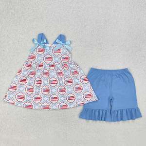 Ropa Patriótica de Seda de Leche al por Mayor para Niños, Conjuntos para Hermanos con Estampado de Lazo Rojo, Blanco y Azul para el 4 de Julio - Product Image 6