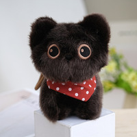 Porte-clés chat en peluche mini mignon, chaton siamois noir moelleux et duveteux, breloque de sac, pendentif jouet en peluche pour machine à griffes
