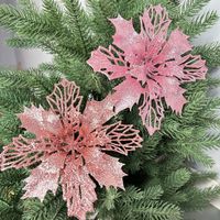 15cm Weihnachts-Bestseller Künstliche Blume mit Goldpuder Doppelschichtige Ausgehöhlte Blütenköpfe aus Kunststoff-Spritzguss