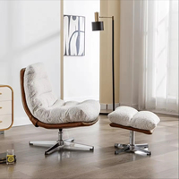 Fauteuil de lecture pivotant de style nordique moderne en velours blanc avec ottoman