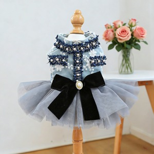 Ropa para Mascotas, Vestido para Perro o Gato, Color Gris Azulado, Falda de Tul Bordada, Estilo Princesa, para las Cuatro Estaciones - Product Image 1