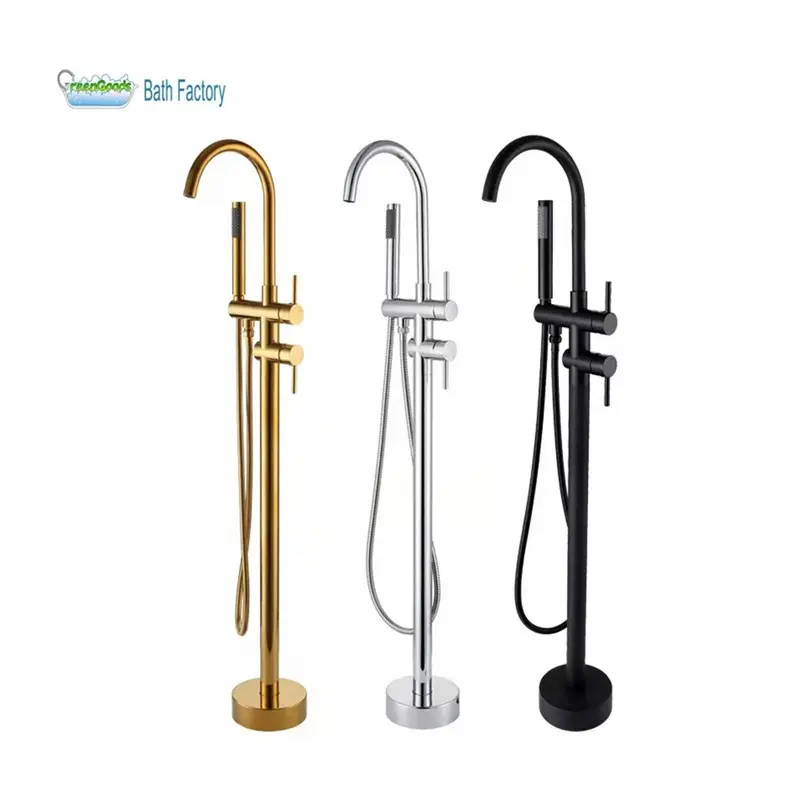 Nóng Bán 5 Sao Khách Sạn Tiêu Chuẩn Sang Trọng Chải Vàng Kết Thúc Bồn Tắm Mixer Đầy Đủ Brass Bath Vòi Freestanding Bồn Tắm Vòi