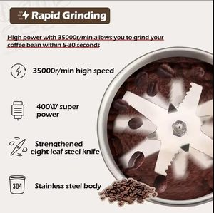 เครื่องบดไฟฟ้าสแตนเลสสำหรับบดถั่วแห้ง ถั่วเหลือง กาแฟ ธัญพืชขนาดเล็ก ใช้ในครัวเรือนและนอกบ้าน ชาร์จด้วย USB เหมาะสำหรับโรงแรม - Product Image 2