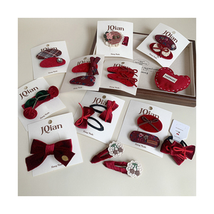 Pinza de pelo con lazo de Año Nuevo rojo brillante para niños hecha a mano 1 tela cereza en forma de corazón horquillas dulce niña lindo flequillo lateral <span class=keywords><strong>BB</strong></span> Clip - Product Image 1