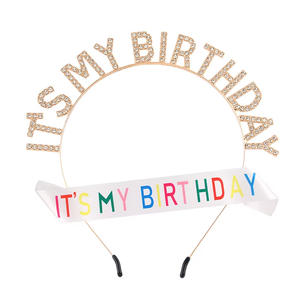 إكسسوارات شعر للحفلات وأعياد الميلاد، تاج للفتيات، طوق شعر مطلي بالمينا من السبائك مع عبارة 'إنه عيد ميلادي' - Product Image 4