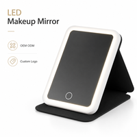 Espejo de Maquillaje Plegable con Luz LED, Espejo Cosmético Portátil de Viaje, Marco de Plástico, Espejo de Vanidad HD, Logotipo Personalizado, OEM, ODM