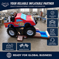 Château gonflable avec toboggan frontal, thème Monster Truck, respectueux de l'environnement, garantie 3 ans, location pour fêtes d'enfants, château gonflable commercial