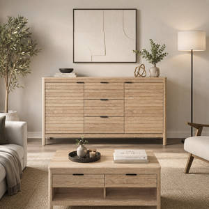 Modern Large Slatted Sideboard <b>Cabinet</b> with 2 Doors and 3 Drawers - Product Image 4