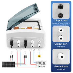 Caja combinadora fotovoltaica de CC de 12 circuitos, caja de distribución impermeable IP65, 2 entradas 2 salidas (600V), cubierta transparente - Product Image 5