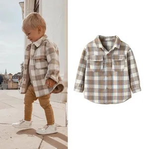 Mode Herfst Baby Meisje Jongen Warme Fleece Plaid Shirt Jasje Uitloper Lange Mouwen Pocket Flanel Kids Buffalo Plaid Shirts