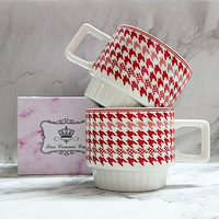Tasse en céramique design pied-de-poule moderne Tasse à café souvenir et tasse à eau pour les fêtes-Petits objets Cadeau d'anniversaire pour les couples