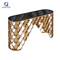Table console supérieure en verre doré, design de luxe,