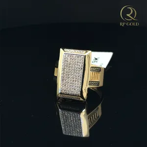 Gold diamond <b>ring</b> for men with rectangular face bold design stylish luxury <b>statement</b> <b>ring</b> for parties weddings and gifting - Product Image 1