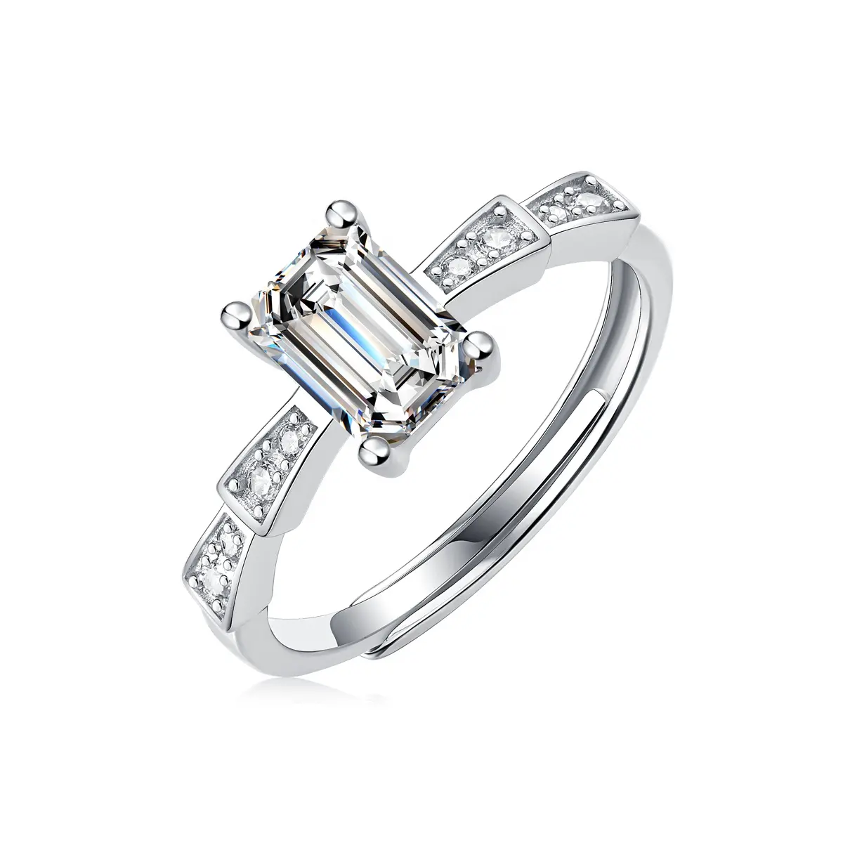 Scène Trendy Rechthoekige Vorm Vrouwen Trouwringen Sieraden 925 Zilveren Diamanten Ringen Voor Verlovingsgeschenk