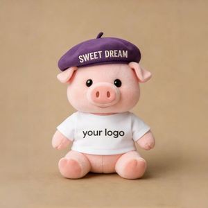 Adorable Peluche de Cerdo Rosa con Boina, Peluche de Cerdo Súper Suave con Camiseta Personalizada, Muñeco de Peluche, Cerdo Rosa Adorable y Esponjoso - Product Image 1