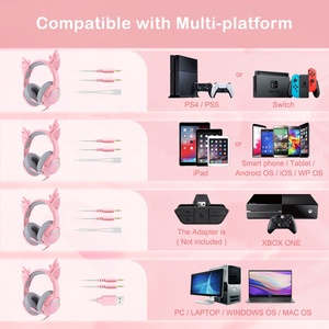 Onikuma K9 Pink Cat Ears 7.1 Virtual Gaming Headset Noise Cancellation Microphone Dynamic DJ Sports Travel Compatible <b>PS4</b>-Free - Product Image 4